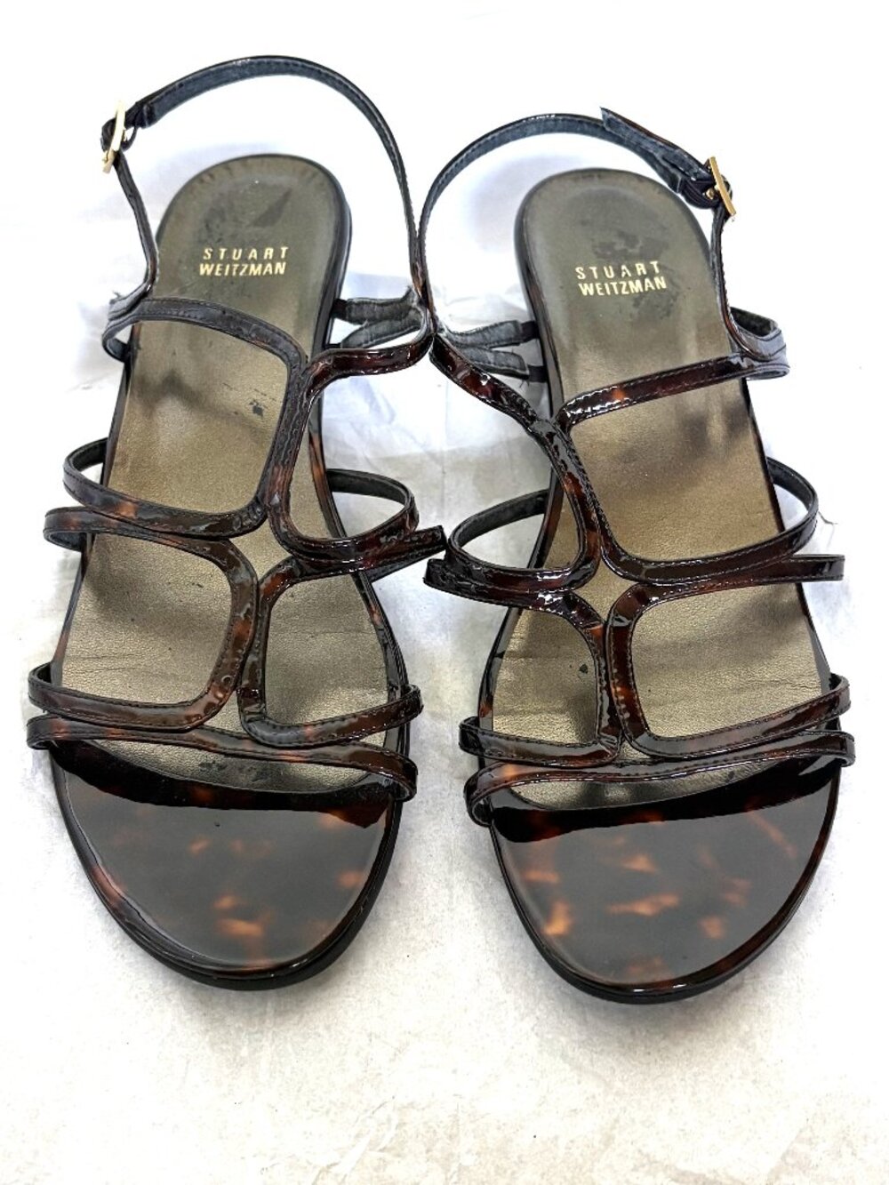 STUART WEITZMAN PATENT BROWN LEATHER STRAPS SANDALS SIZE 10